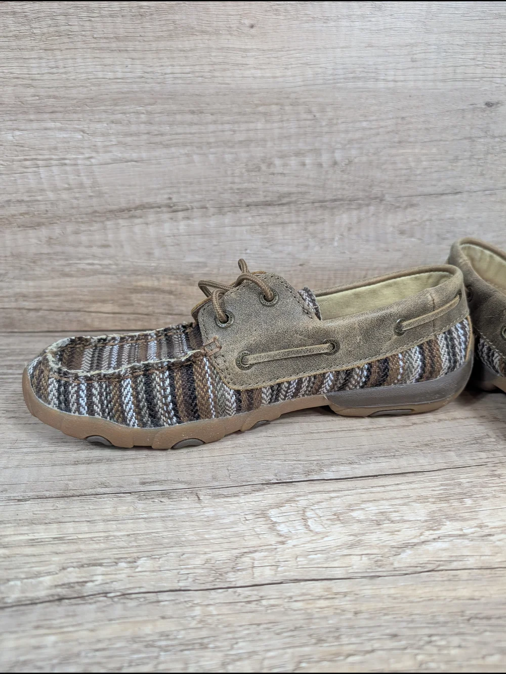 TWISTED X Boots Moc Loafers Womens Size 7 M Brown Woven Toe Lace Up Boat Shoes